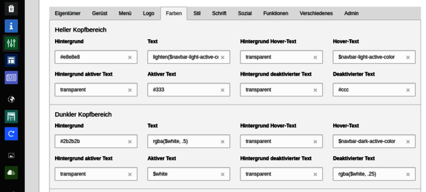 Easyconf-Formular zur Anpassung der Farben des Hauptmenüs Easyconf-Formular zur Anpassung der Farben des Hauptmenüs